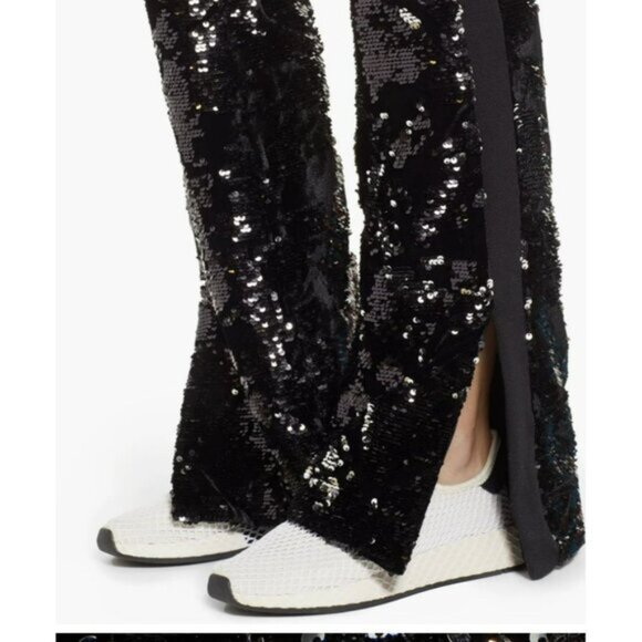 New Pam & Gela Black Sequin Flared Velour Pants Medium Mirror Ball Theme - Picture 4 of 9